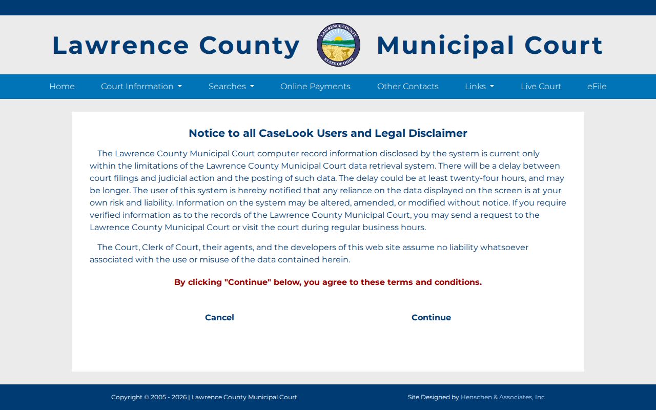 Lawrence County release record search at Municipal Court CaseLook