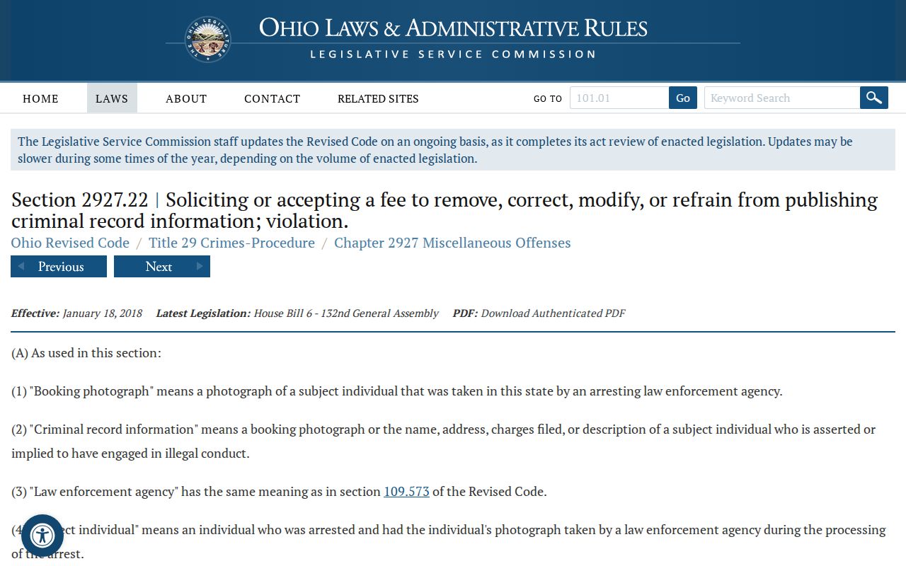 Ohio booking-photo law affecting Lawrence County released inmate mugshots